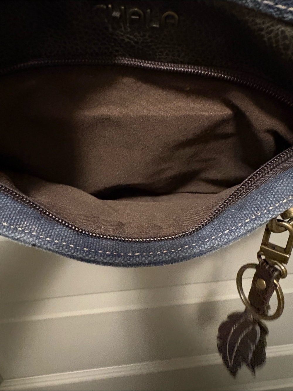 Chala Denim Blue Crossbody Bag with Brass Accents - Picture 7 of 8